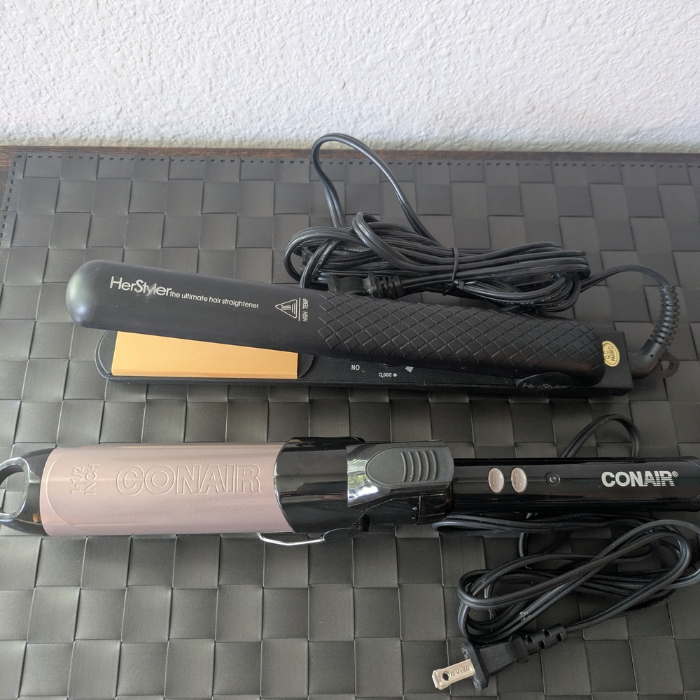 Herstyle Black Ceramic Hair Straightener And ConAir Barrel Iron